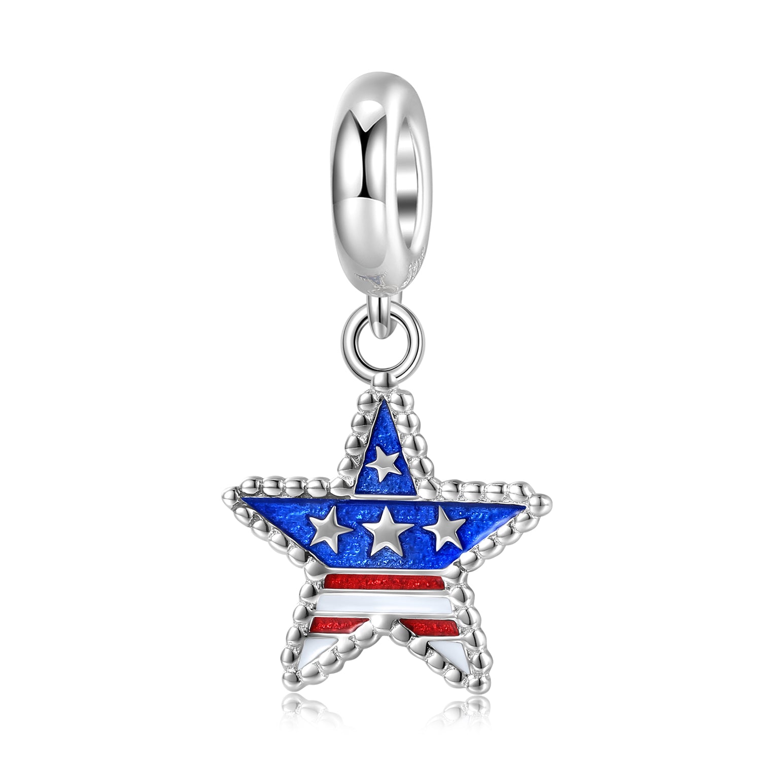 American Star Charm 925 Sterling Silver Enamel Pendant Bead For DIY Charm Bracelet Necklace Patriotic Jewelry Gift