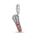 Microphone Charm 925 Sterling Silver Pave Stone Pendant Bead For DIY Charm Bracelet Necklace Music Jewelry Gift