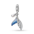 Mermaid Tail Pearl Charm 925 Sterling Silver Stone Enamel Pendant Bead For DIY Charm Bracelet Necklace Ocean Jewelry Gift