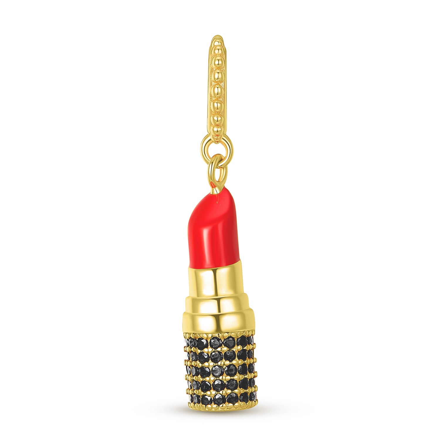 Gold Lipstick Charm 925 Sterling Silver 14K Gold Plated Pendant Bead For DIY Charm Bracelet Necklace Beauty Jewelry Gift