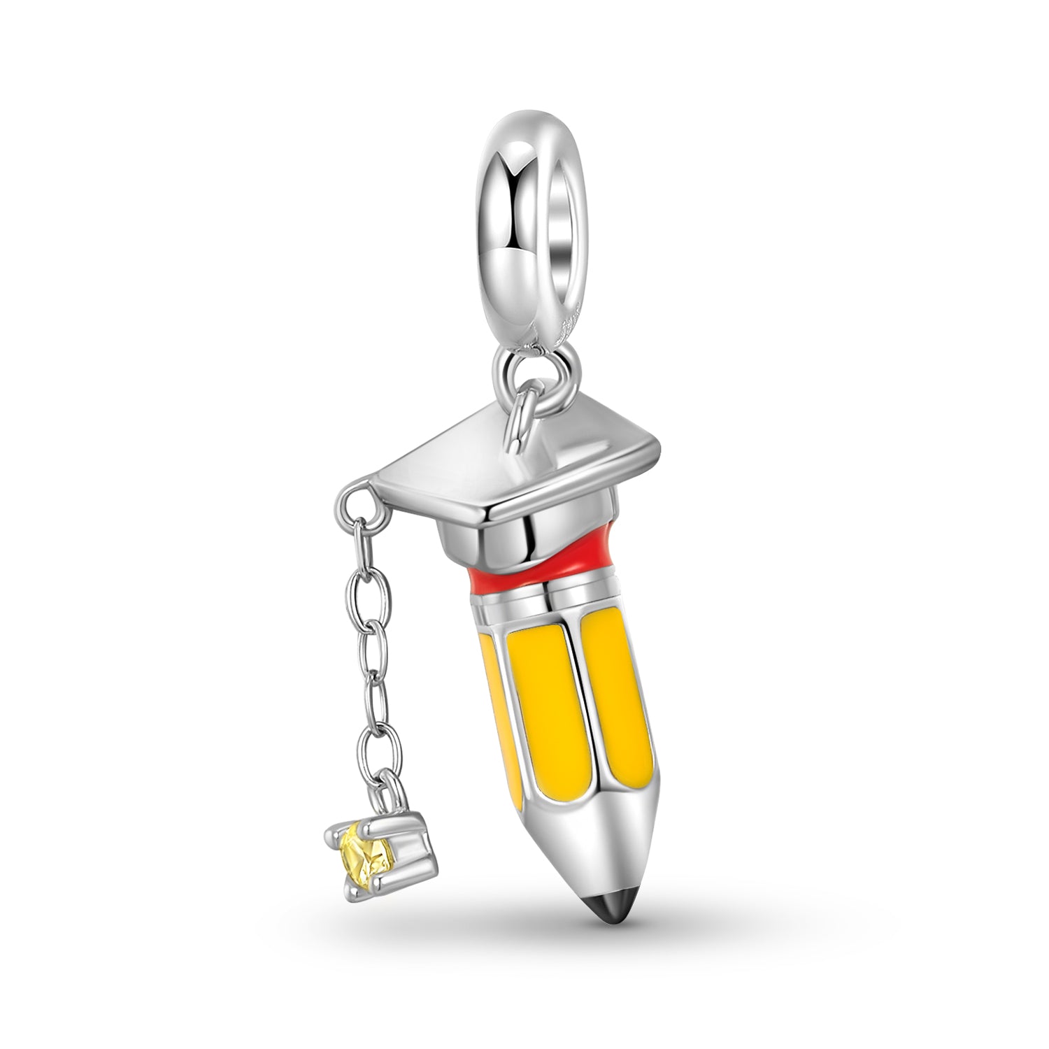 Graduation Cap Pencil Charm 925 Sterling Silver Enamel Pendant Bead For DIY Charm Bracelet Necklace Graduation Jewelry Gift
