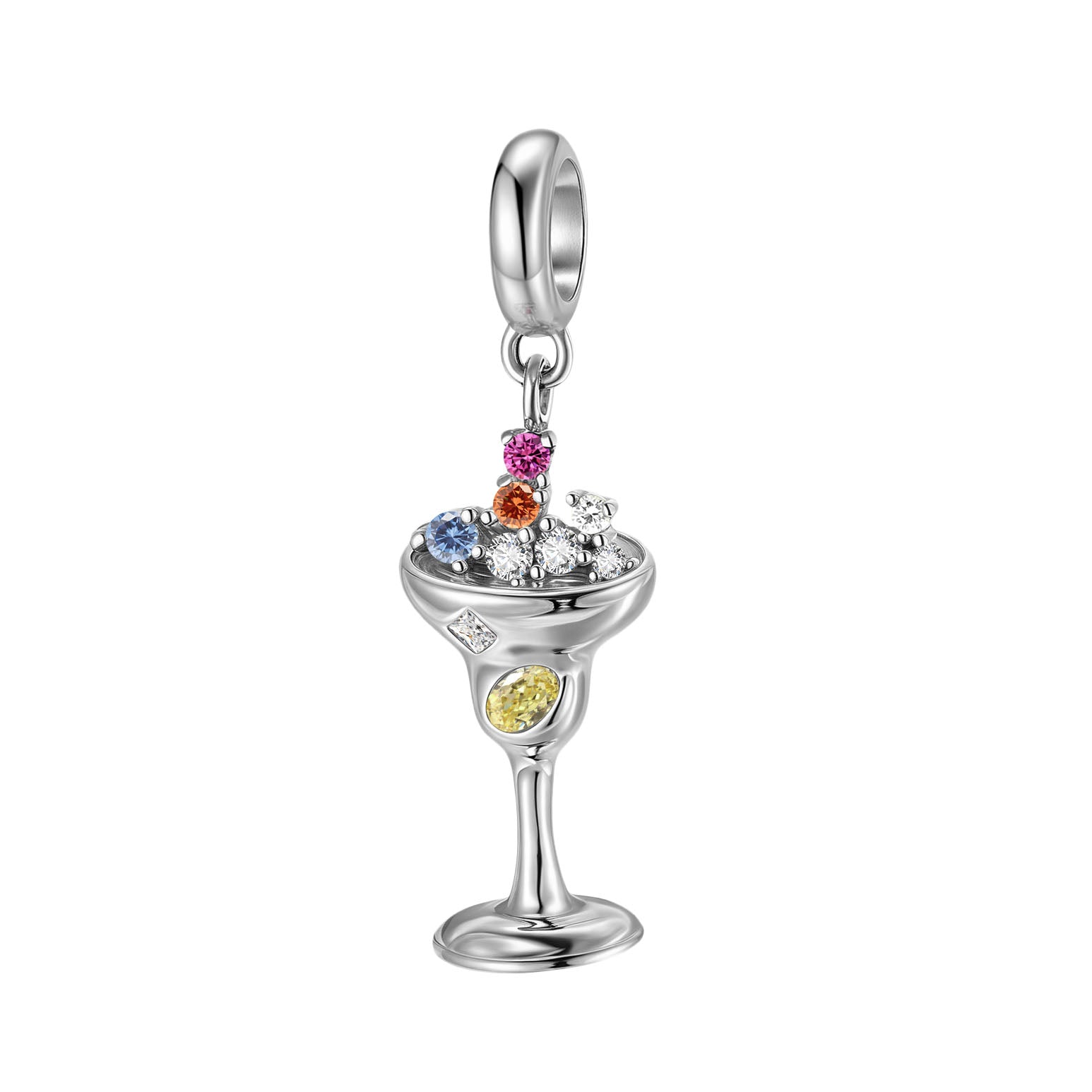 Champagne Cocktail Charm 925 Sterling Silver Stone Pendant Bead For DIY Charm Bracelet Necklace Party Jewelry Gift
