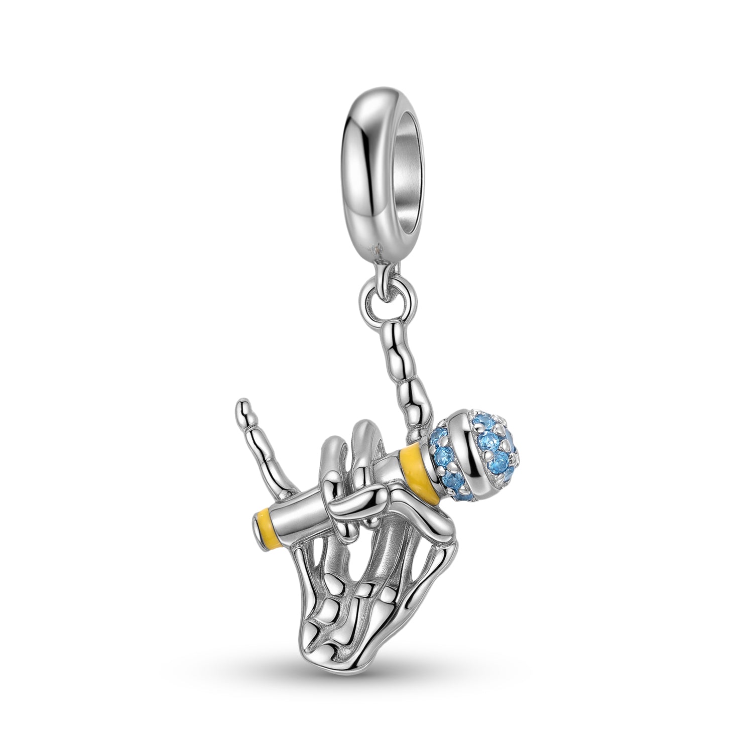 Rock Skull Microphone Charm 925 Sterling Silver Pendant Bead For DIY Charm Bracelet Necklace Music Jewelry Gift
