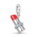 Silver Lipstick Charm 925 Sterling Silver Stone Enamel Pendant Bead For DIY Charm Bracelet Necklace Beauty Jewelry Gift