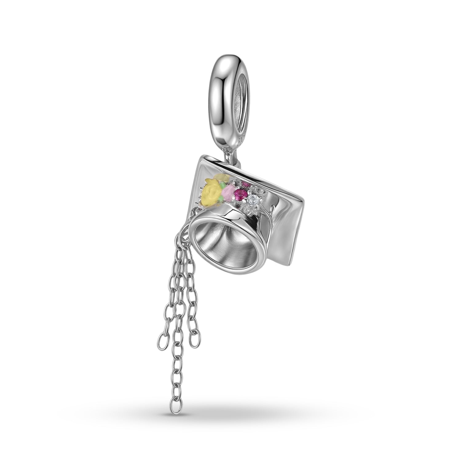 Floral Graduation Cap Charm 925 Sterling Silver Stone Pendant Bead For DIY Charm Bracelet Necklace Graduation Jewelry Gift