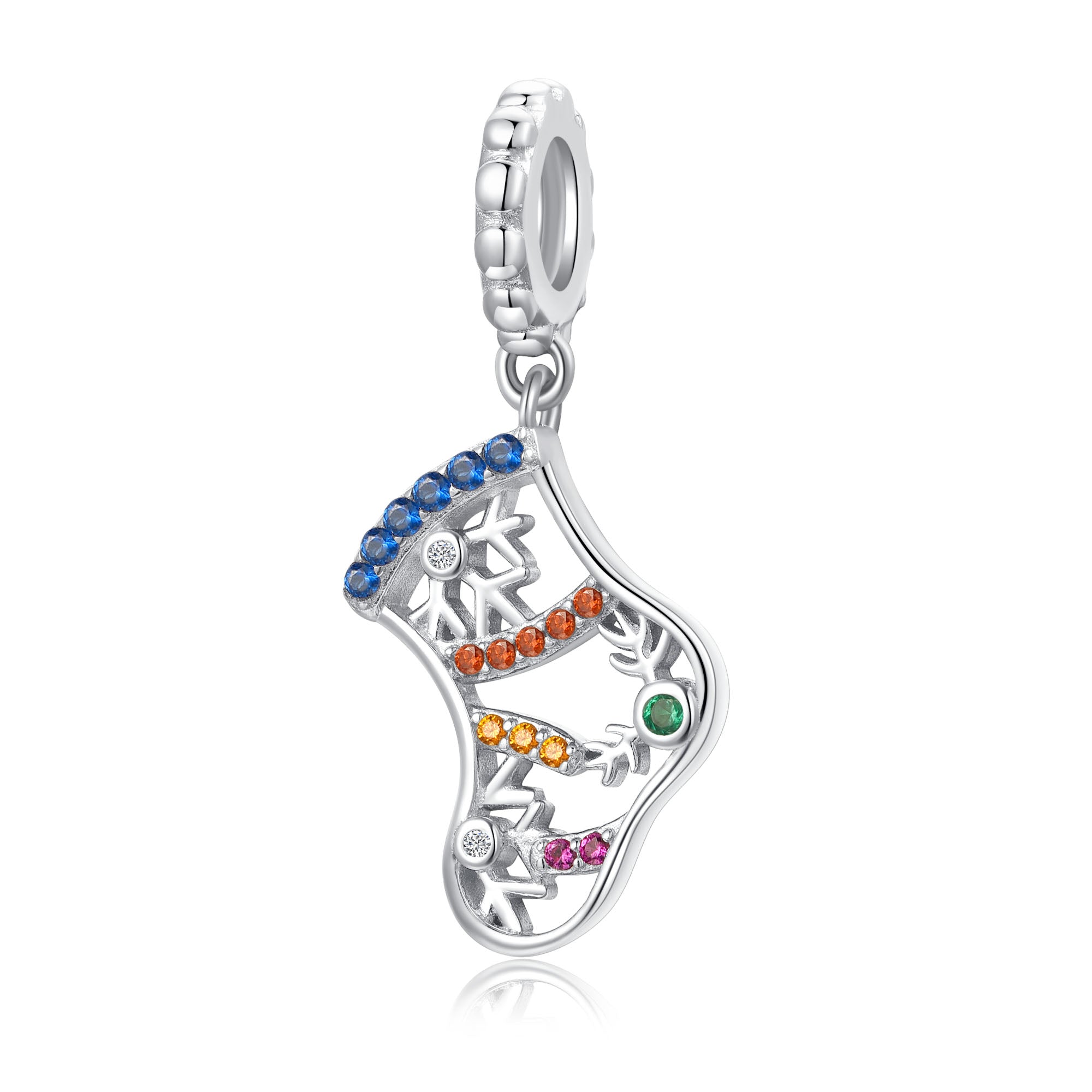 Christmas Stocking Charm 925 Sterling Silver Color Stone Pendant Bead For DIY Charm Bracelet Necklace Holiday Jewelry Gift