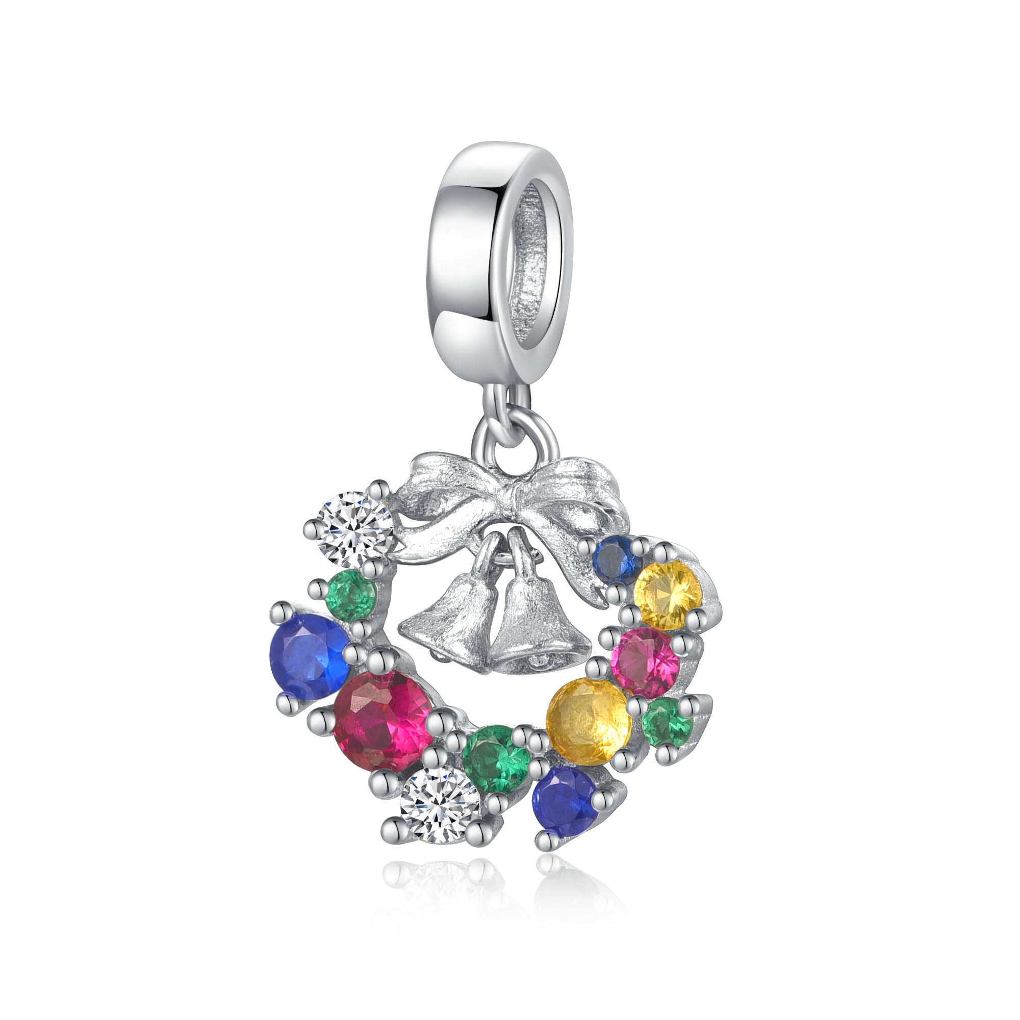 Christmas Wreath Bell Charm 925 Sterling Silver Pendant Bead For DIY Charm Bracelet Necklace Holiday Jewelry Gift