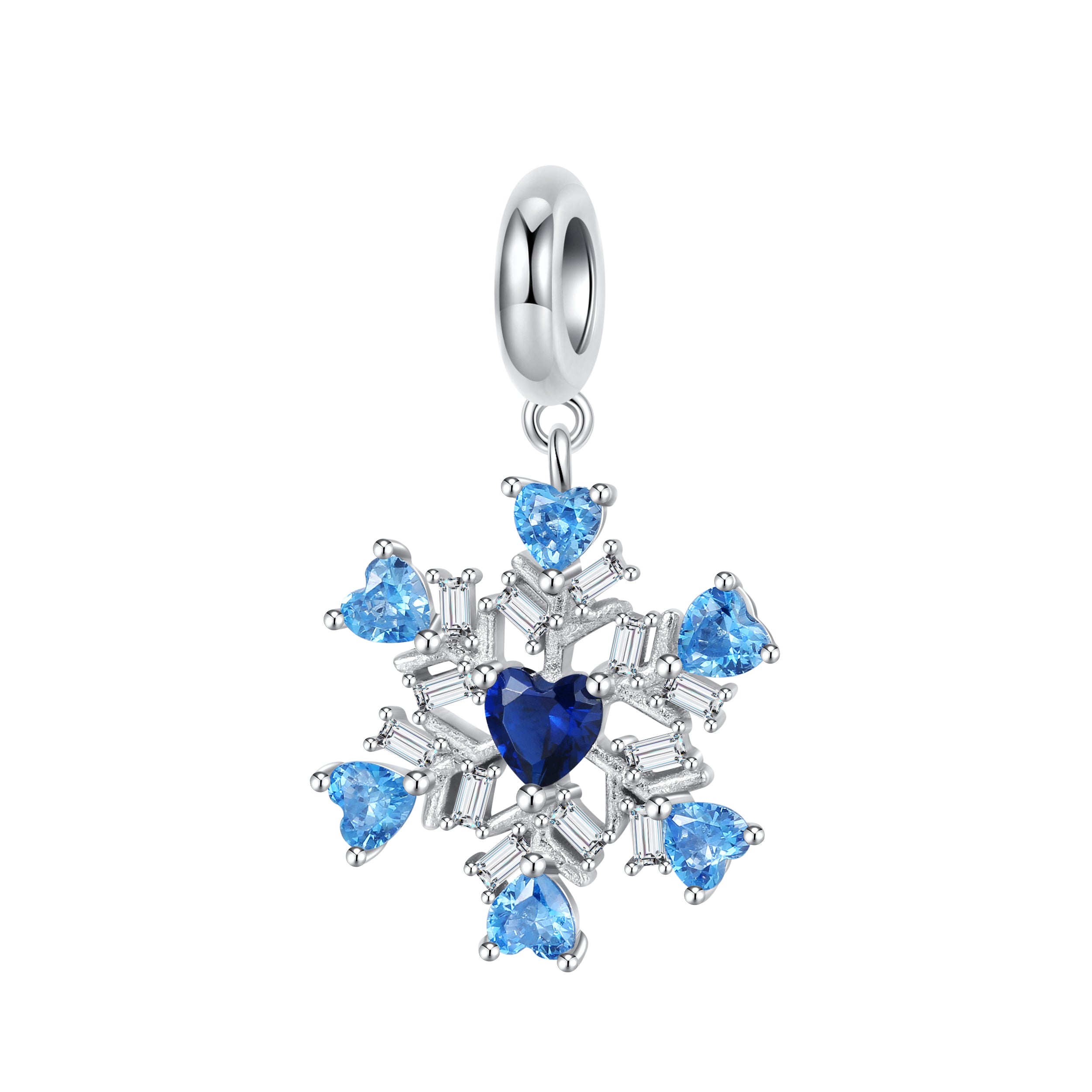Snow Heart Charm 925 Sterling Silver Stone Pendant Bead For DIY Charm Bracelet Necklace Christmas Jewelry Gift