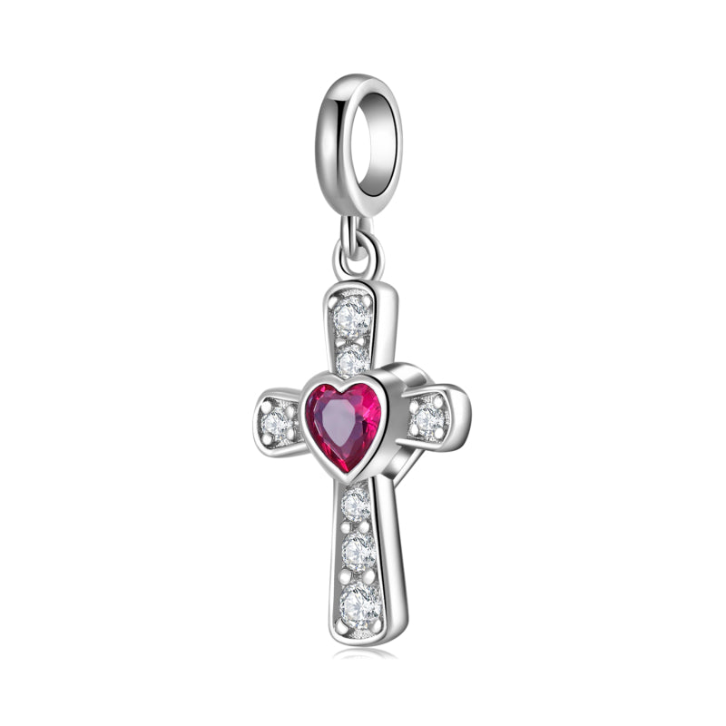 Heart Cross Charm 925 Sterling Silver Stone Pendant Bead For DIY Charm Bracelet Necklace Faith Jewelry Gift