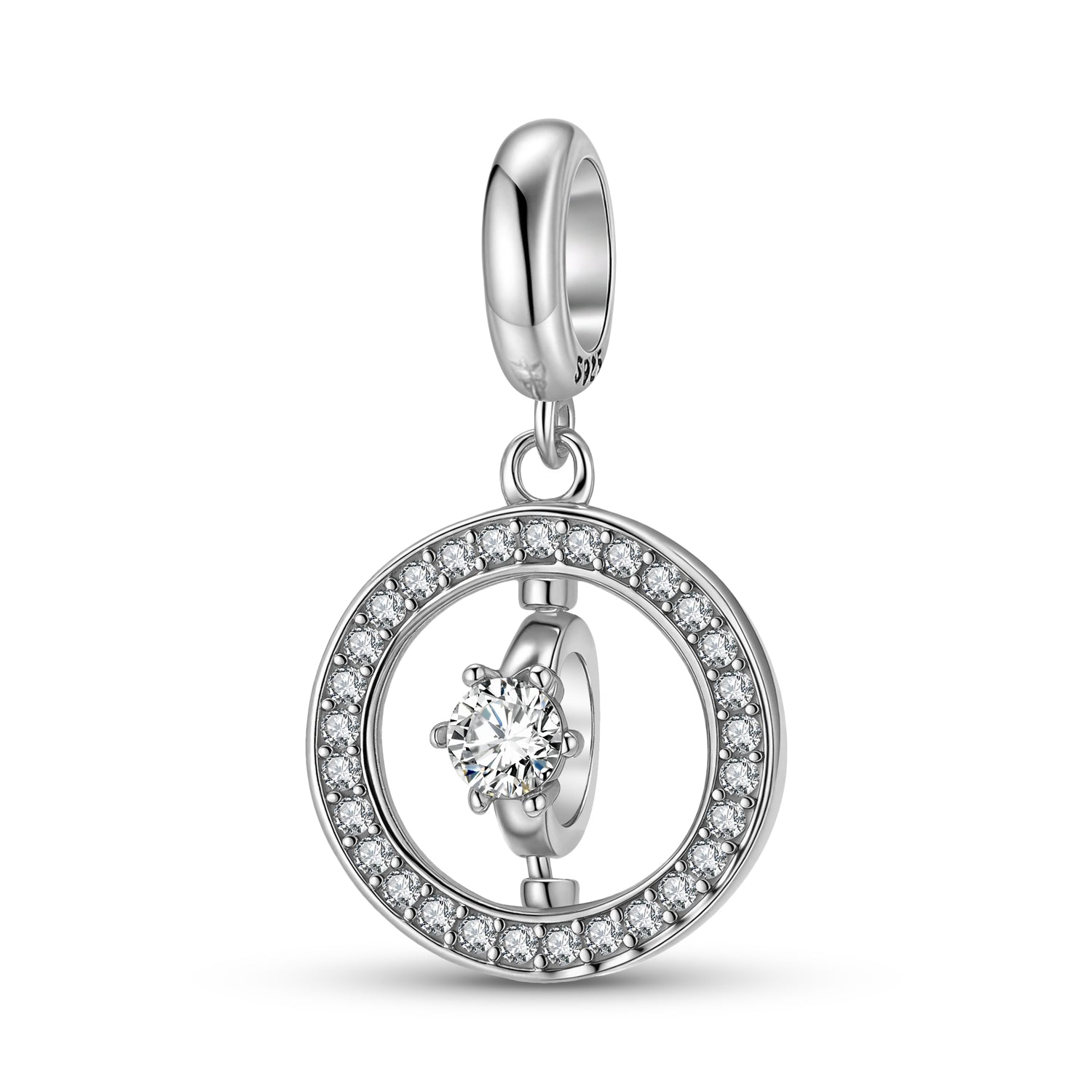 Halo Ring Charm 925 Sterling Silver Pave Stone Pendant Bead For DIY Charm Bracelet Necklace Elegant Jewelry Gift