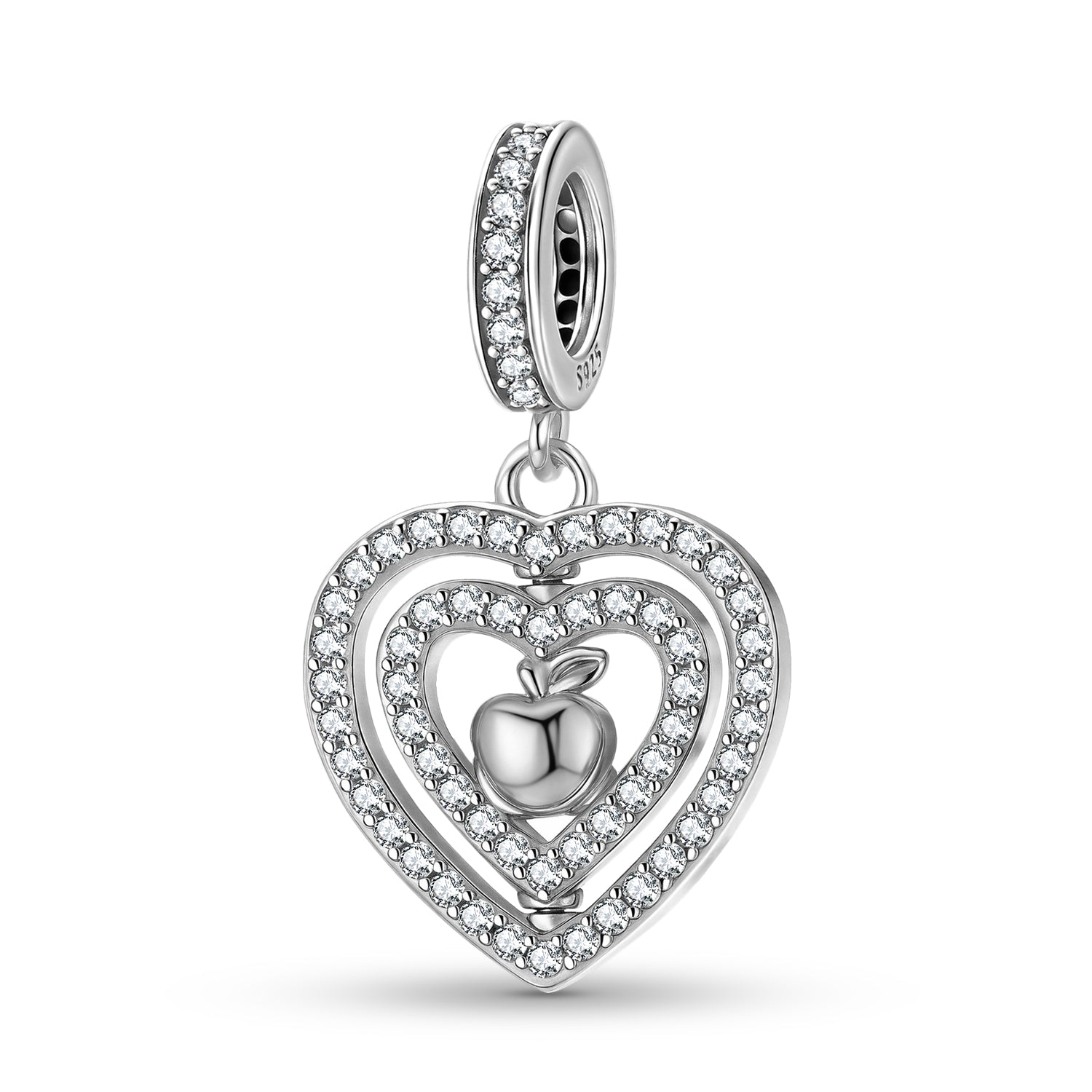 Apple Heart Charm 925 Sterling Silver Stone Pendant Bead For DIY Charm Bracelet Necklace Lucky Jewelry Gift