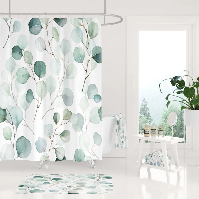 Plant Print Shower Curtain Bath Curtains Waterproof