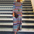 Women Boho Printed Beach Casual Long Sleeve Loose Maxi Dress