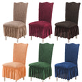 Solid Bubble Plaid With Skirt Dining Chair Cover Elastic Chair Slipcover