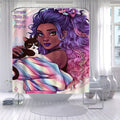 Cartoon African Girls Shower Curtain Waterproof Polyester Hanging Bathroom Background
