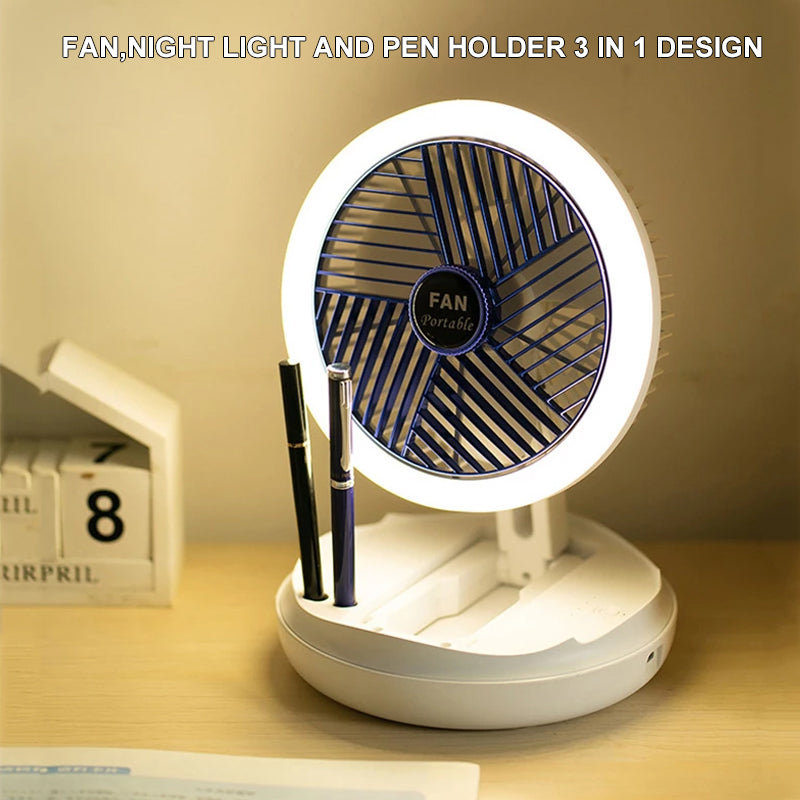Multifunctional Folding Portable Fan  USB  Air Cooling Fan Stand Desk LED Light  Fan