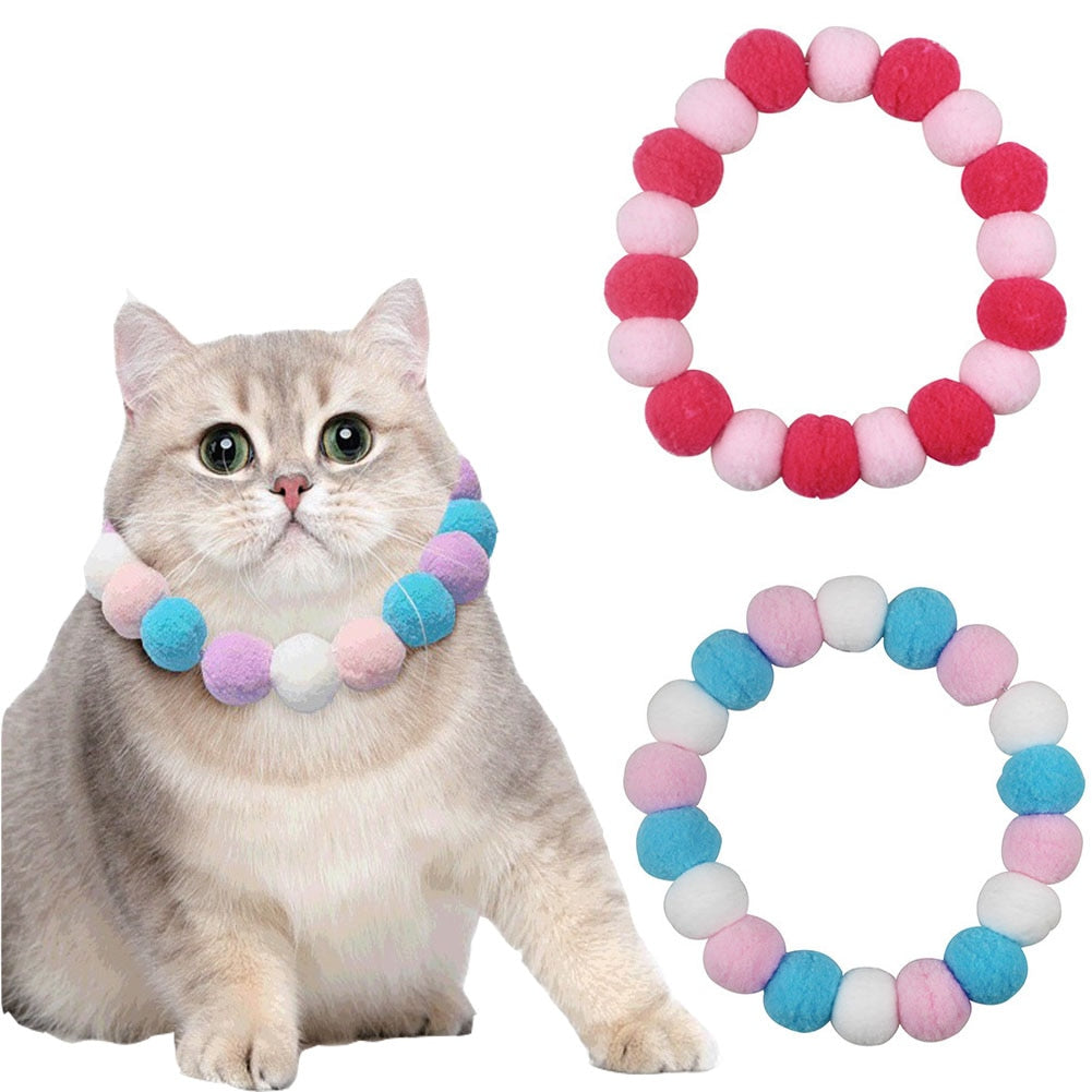 Cute Hairball Cat Collar Colorful Kitten Plush Necklace