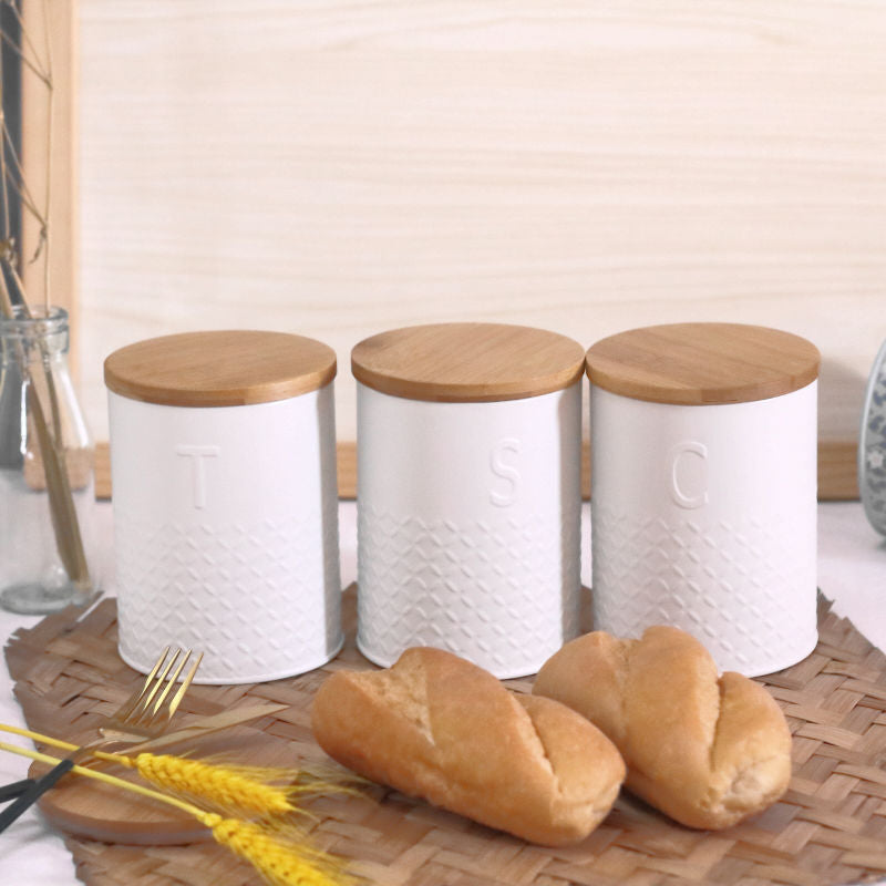 Bamboo Lid Round Can Kitchen Snack Candy Storage Tank Coffee Tea Storage Box