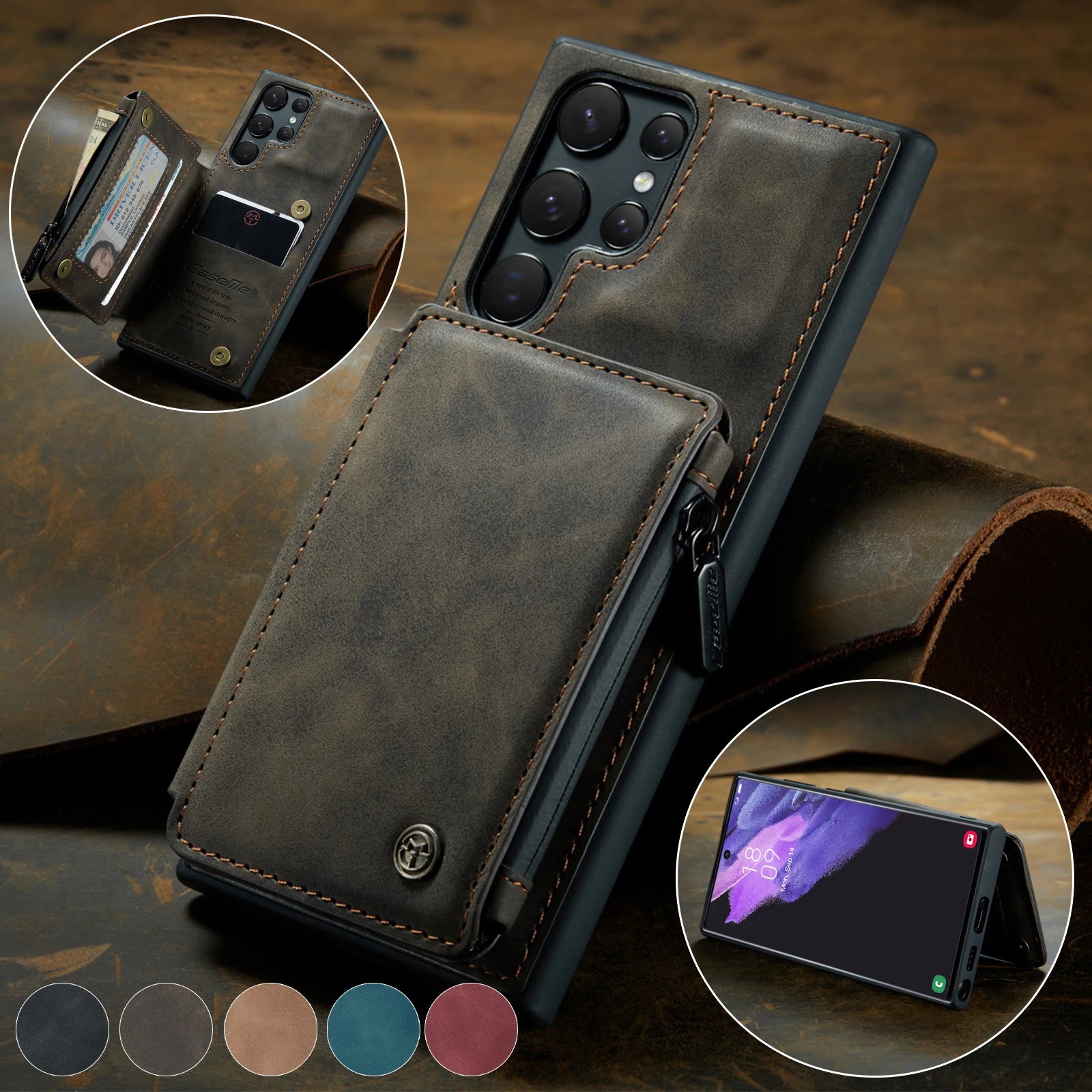 Wallet Phone Case For Samsung Galaxy Zipper Card Holder Leather Cover