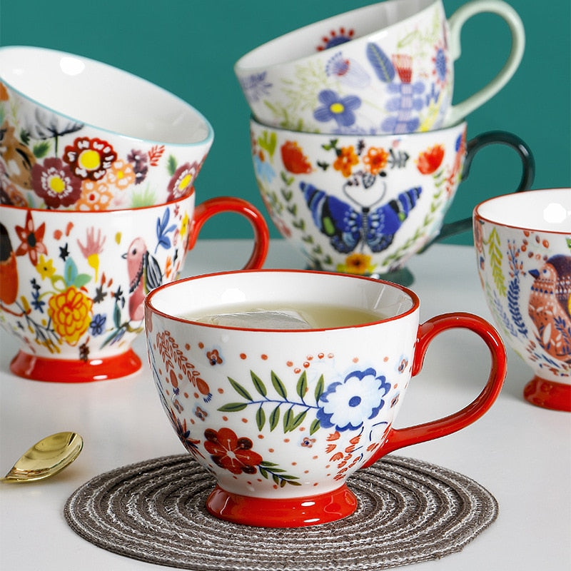 Pastoral Style Flower Patter Ceramic Coffee Mug Beauty Porcelain Cup