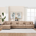 Modular Sectional Sofa Cloud Couch, L Shaped Sectional Couches For Living Room, Deep Seat Modular Couch With Round Armrests 6 Pillows, 4-Seater Modern Comfy Advanced Flannelette Sofa For Bedroom