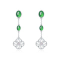 S925 Sterling Silver Dangle Earrings, 8x6mm Oval Green Chrysoprase Drop Earrings, Platinum Plated 4.7g Elegant Long Chain Earrings With Gift Box