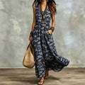 Elegant Sleeveless Printed Long Dress With Pockets