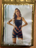 Women Striped Fishnet Bodysuit Shorts One Piece Sheer Mesh Sleeveless Cami Bodycon Romper Sexy Lingerie Club Night Outfit Free Size