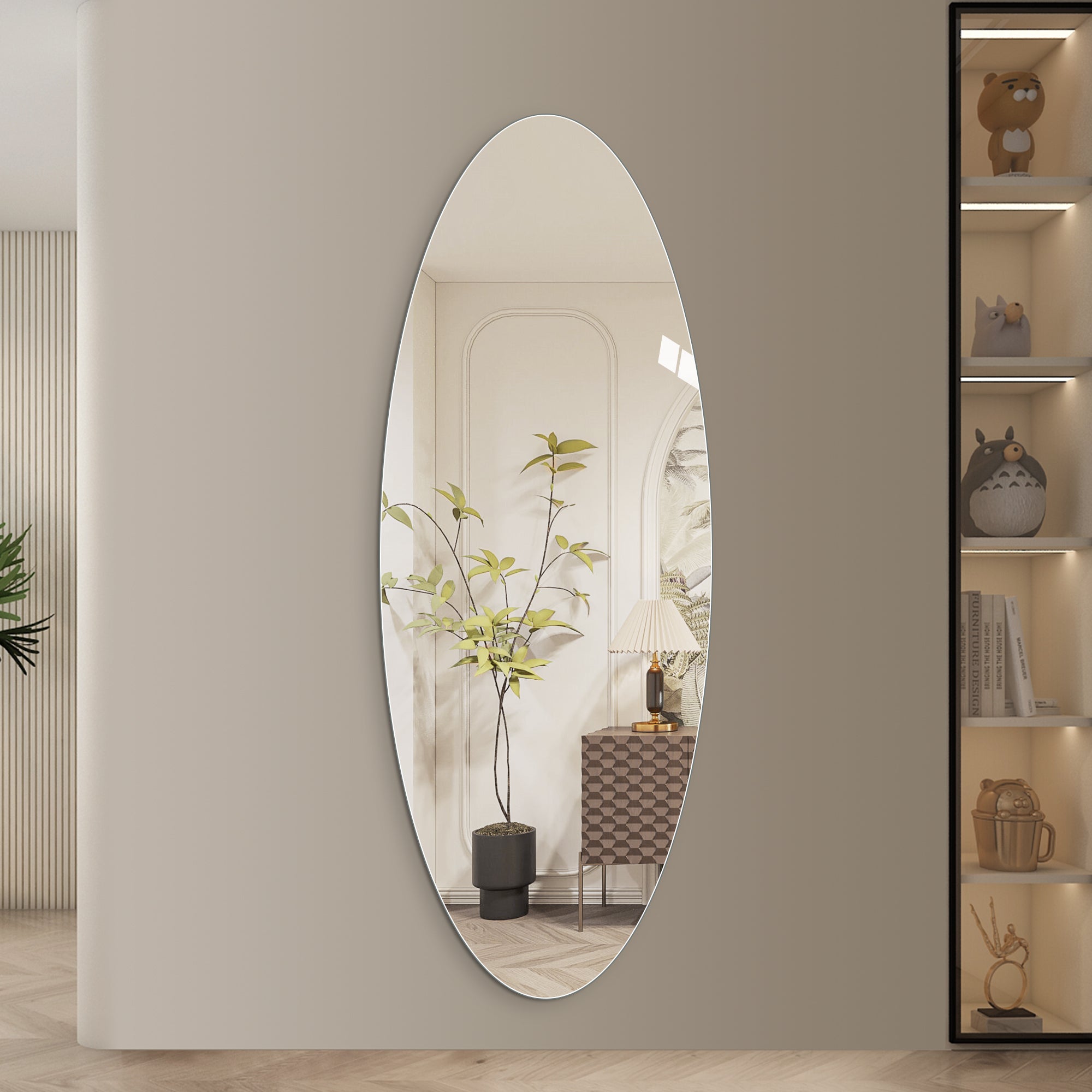 65  X 24  Full Length Wall Mirror, Oval Design, 5mm Copper-Free Silver Glass, Moisture-Resistant & Anti-Oxidation, HD Reflection, Wall-Mounted For Entryway, Bedroom & Salon
