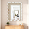 White 30 X40  Wavy Rectangle Solid Wood Frame Decorative Mirror,For Bedroom, Bathroom, Living Room, Entryway