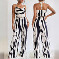 Large-Check Print Halterneck Wide-Leg Pants Casual Set