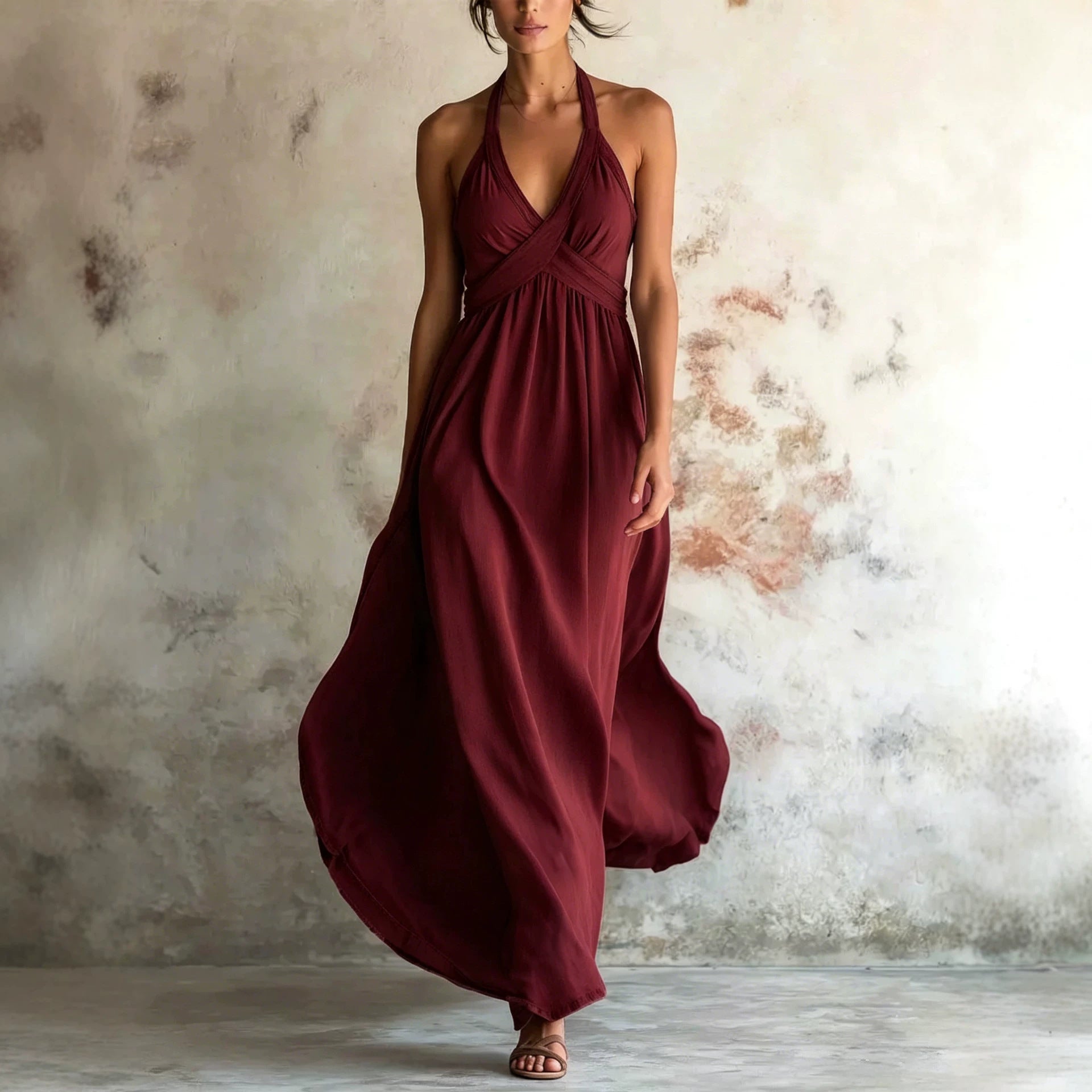 Sleeveless Flared Solid-color Maxi Dress Design