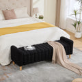 63.4 W Modern Upholstered End Of Bed Bench, Wave Channel Tufted Flip-Top Storage Accent Window Footrest Stool With Armrests & Solid Wood Legs For Bedroom Entryway, Dining Room, Living Room, Black