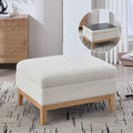 33.86 W Upholstered Wood Base Storage Ottoman With Reversible Lid Coffee Table, Foot Stool Square Footrest With Rubberwood Legs For Living Room Bedroom Entryway And Office, Ivory Boucle.