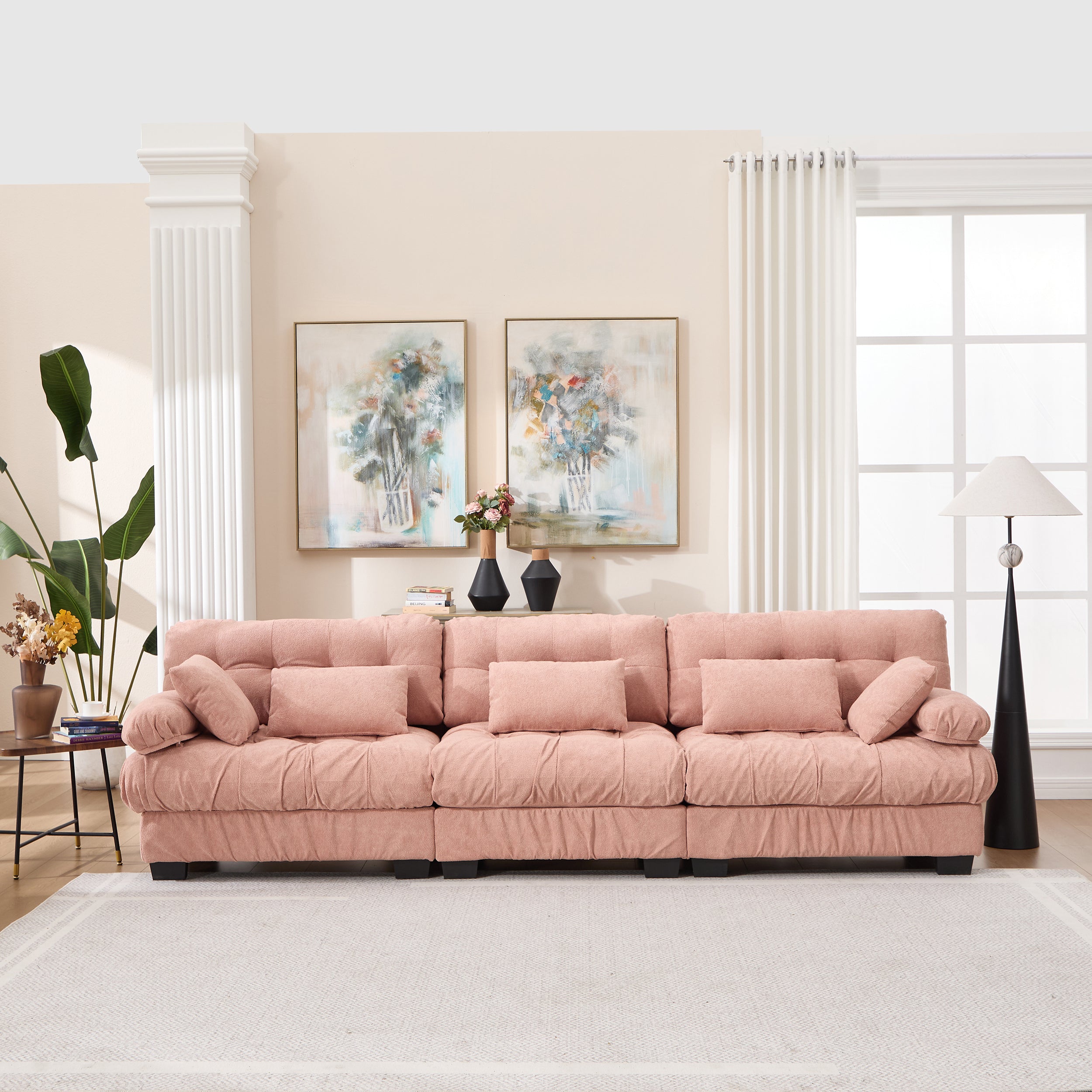 Modular Sectional Sofa,Cloud Couch, Modern Deep Seat Couches For Living Room, 3-Seater Comfy Advanced Flannelette Sofa For Bedroom, Oversized Sectional Couch With 5 Throw Pillows