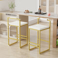 Upholstered Velvet Bar Stools Set Of 2 Modern Kitchen Counter Height Barstools Indoor Dining Chairs  Gold & Creamy White