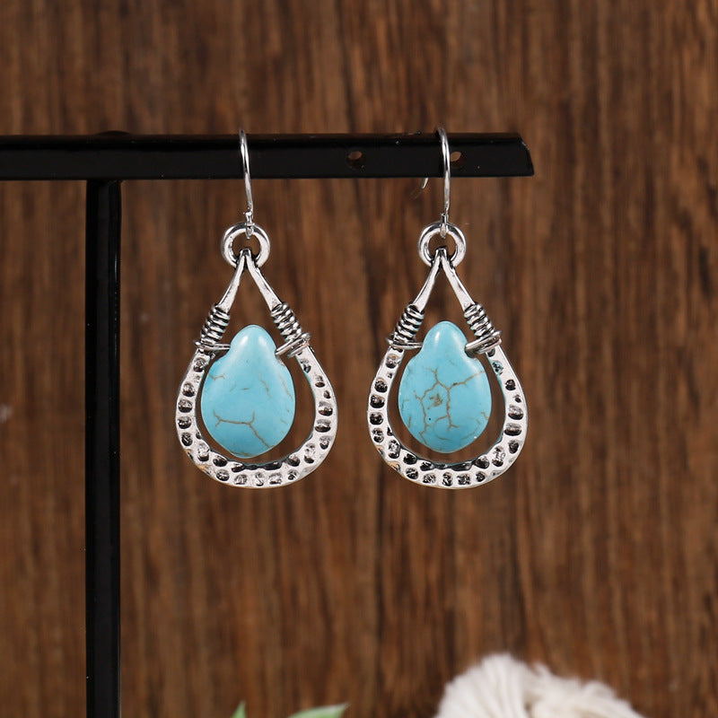 Turquoise Teardrop-shaped Wrapped-wire Vintage Womens Earrings