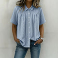 Womens Relaxed-fit Casual Lapel-neck Plaid Short-sleeve Shirt