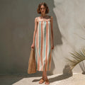 Womens Minimalist Striped Strap Midi Dress