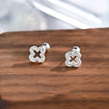1pair 999 Sterling Silver Paved CZ Hollow Four Leaf Clover Screw Back Stud Earrings, Elegant Minimalist Style, For Daily Dating Wear & Women Holiday Gifts