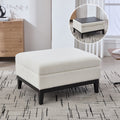 33.86 W Upholstered Wood Base Storage Ottoman With Reversible Lid Coffee Table, Foot Stool Square Footrest With Rubberwood Legs For Living Room Bedroom Entryway And Office, Ivory Boucle.