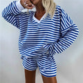 Womens Striped V-Neck T-Shirt And Shorts Set