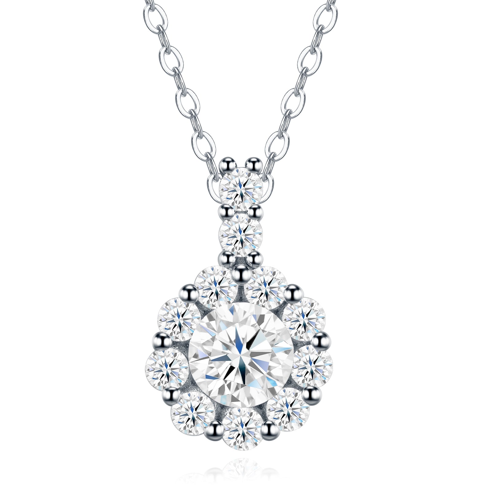 S925 Sterling Silver 1ct D Color VVS1 Moissanite Necklace 40cm Halo Design Platinum Plated GRA Certified Gift Box