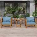 Patio Conversation Set, Outdoor Wood Conversation Seat Set Of 2 ,Armchair With Cushions,Foldable Acacia Wood Side Table,Teak Finish,Blue Cushion