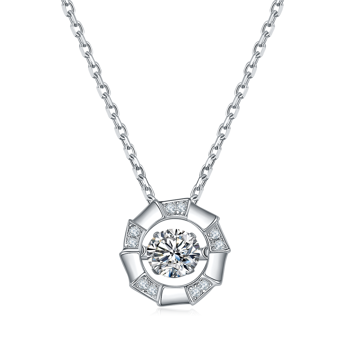 S925 Sterling Silver 0.5ct D Color VVS1 Moissanite Circular Hollow Necklace 45cm Platinum Plated GRA Certified Gift Box