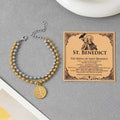 Double Layer St Benedict Bracelet Gold Silver Two Tone Stainless Steel Ball Bead Chain San Benito Medal Protection Charm Catholic Jewelry Religious Gifts For Her