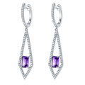 S925 Sterling Silver Dangle Earrings 6x4mm Natural Amethyst, Platinum Plated Long Kite Drop Earrings For Women, Fine Jewelry Gift Box Set