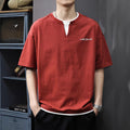 Mens Faux Two-piece Short-sleeve V-neck Loose-fitting Top
