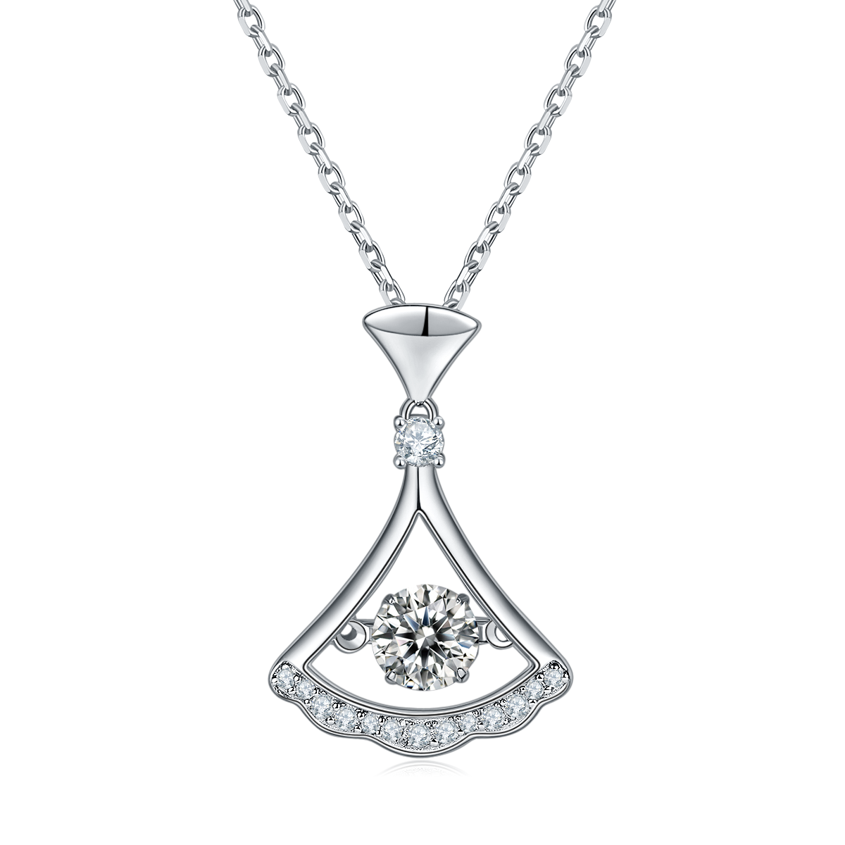 S925 Sterling Silver 0.5ct D Color VVS1 Moissanite Fan Pendant Necklace 45cm Platinum Plated GRA Certified Gift Box