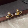 2026 New Hot Sale Saturn Stud Earrings For Women, Unique Fashion Tiger Eye Stone Earrings Niche Designer Luxury Ear Jewelry